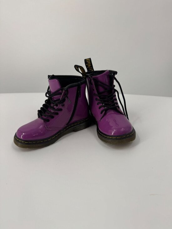 Dr. Martens Other - Dr. Martens Purple Patent Leather Kids Lace-Up Boots With Side Zipper Durable So